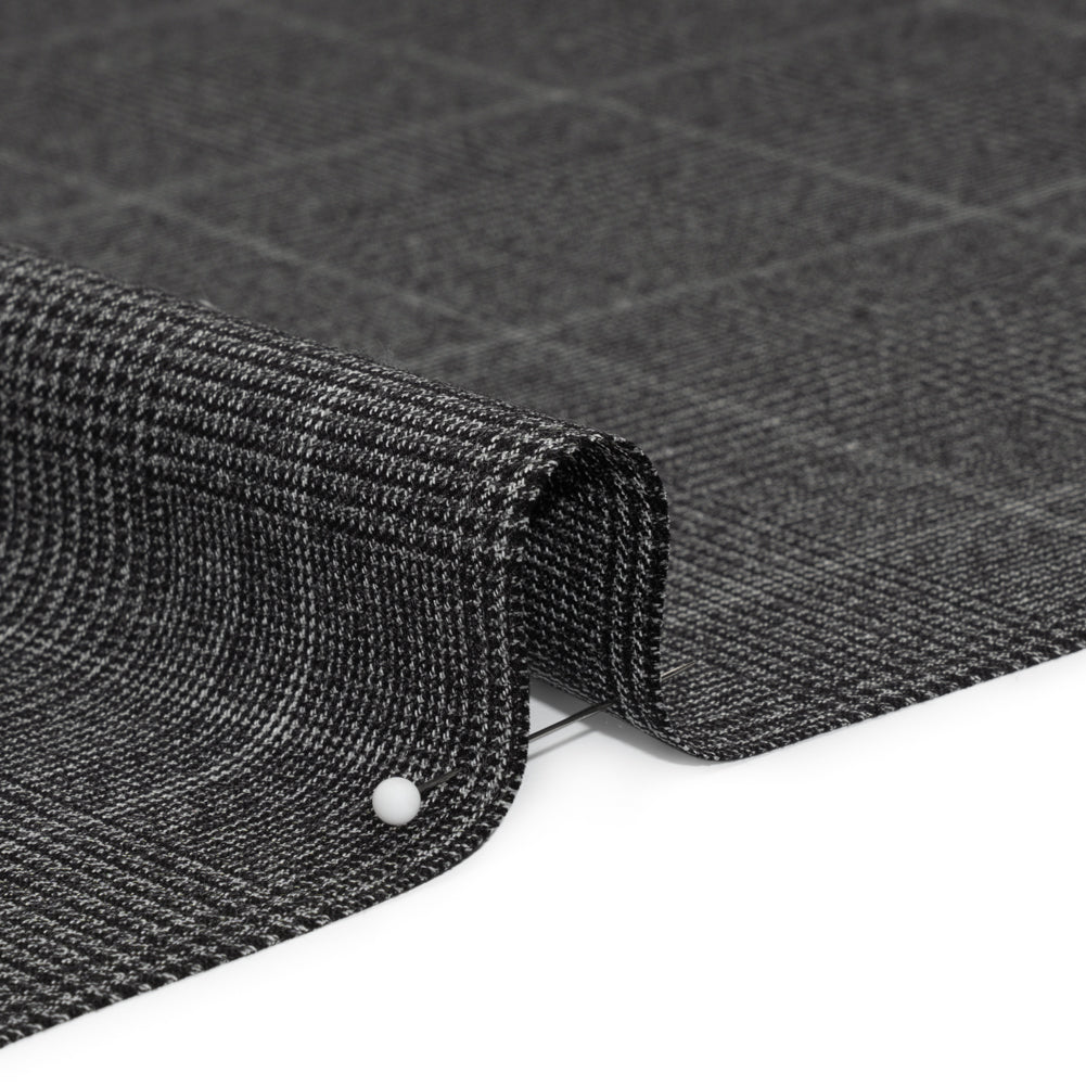 Super 130 Wool Suiting Made in Italy - Black and White Glen Plaid - Deadstock