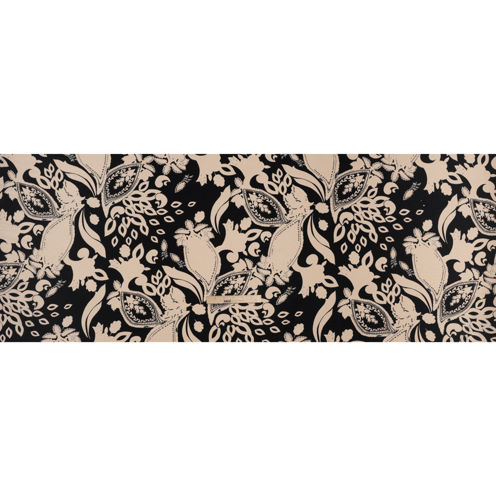 Polyester Crepe Print - Black and Beige Paisley - Designer Deadstock - Full