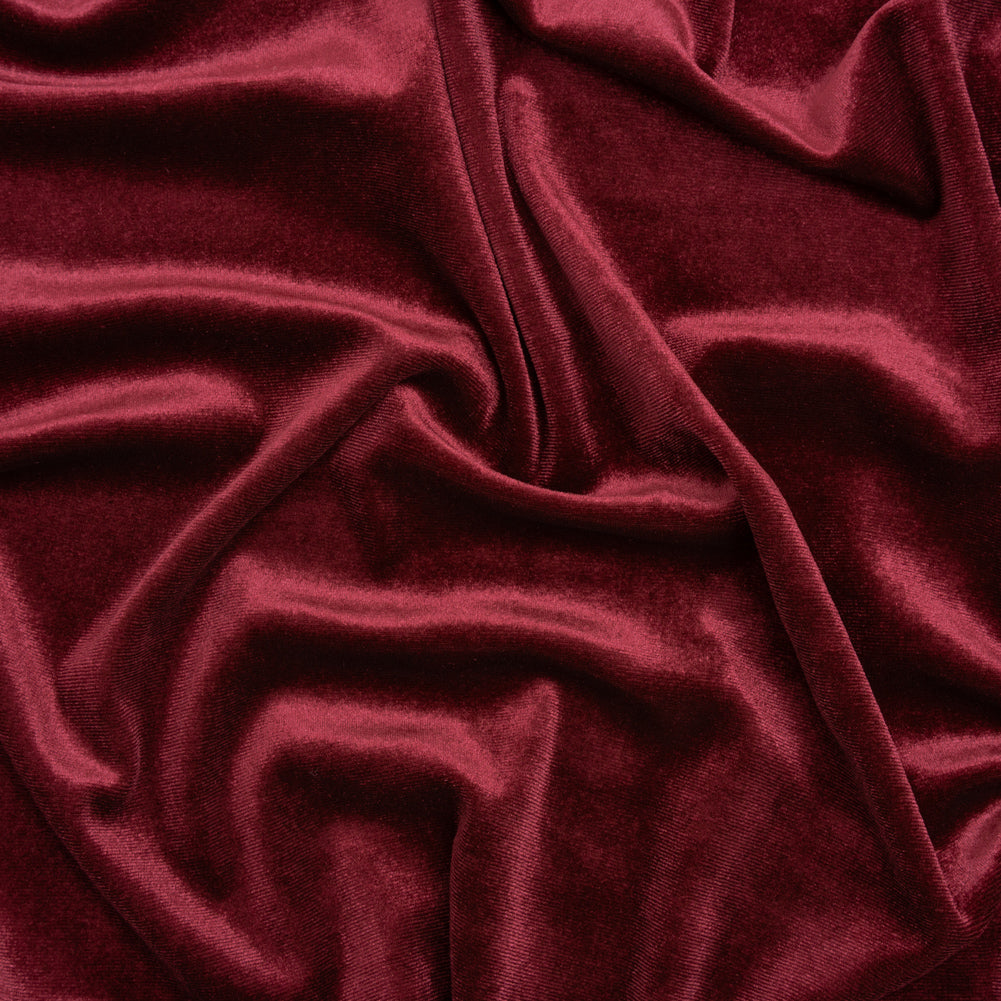 Stretch Polyester Velour - Burgundy - Designer Deadstock