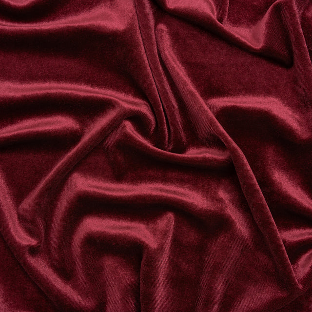 Stretch Polyester Velour - Burgundy - Designer Deadstock