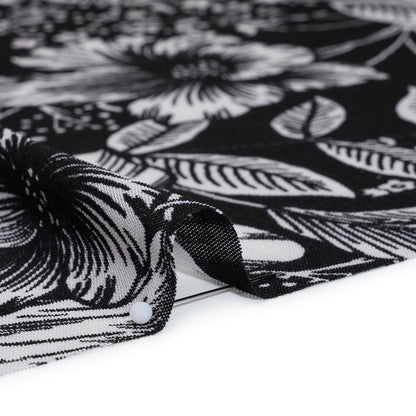 Polyester Stretch Mesh Print - Black and Ivory Floral - Designer Deadstock Detail