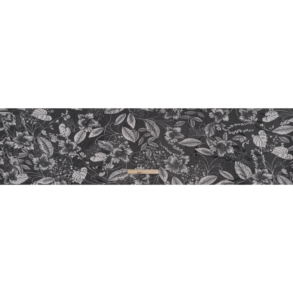 Polyester Stretch Mesh Print - Black and Ivory Floral - Designer Deadstock Full