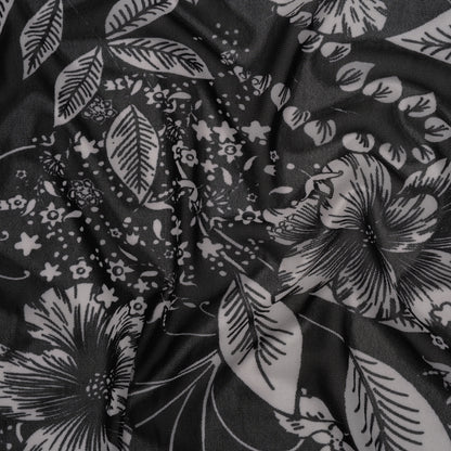 Polyester Stretch Mesh Print - Black and Ivory Floral - Designer Deadstock