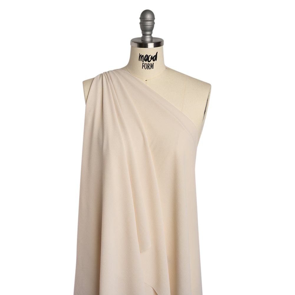 Puckered Lightweight Polyester Crepe - Light Beige - Designer Deadstock Drape