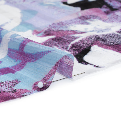 Polyester Satin-Striped Dobby with Metallic Pinstripes - Lavender, Sky Blue and Rose Abstract Florals - Designer Deadstock