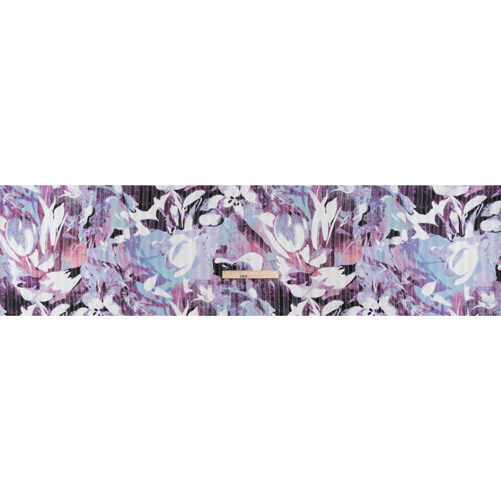 Polyester Satin-Striped Dobby with Metallic Pinstripes - Lavender, Sky Blue and Rose Abstract Florals - Designer Deadstock - Full - Image 5 of 5