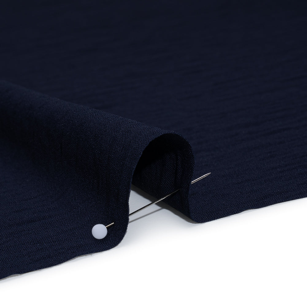 Crinkled Polyester Crepe - True Navy - Designer Deadstock