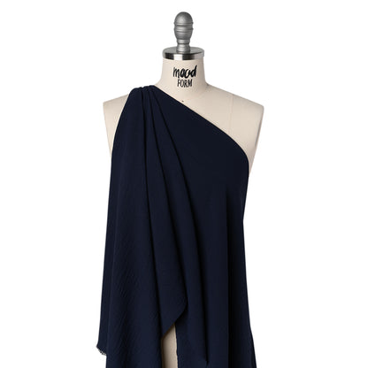 Crinkled Polyester Crepe - True Navy - Designer Deadstock