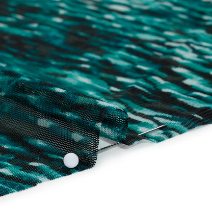 Stretch Polyester Mesh - Teal, Black and Blue Abstract Streaks - Designer Deadstock