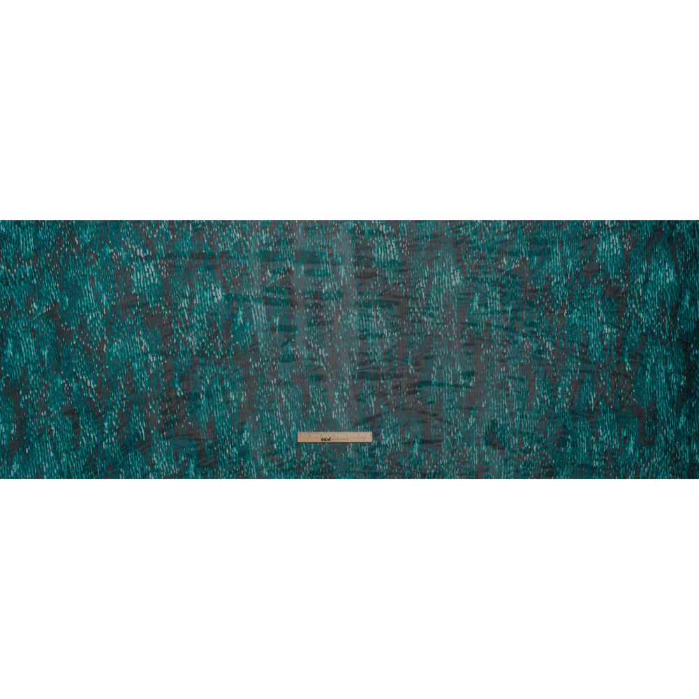 Stretch Polyester Mesh - Teal, Black and Blue Abstract Streaks - Designer Deadstock
