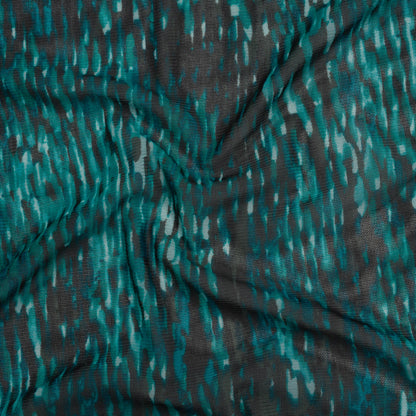 Stretch Polyester Mesh - Teal, Black and Blue Abstract Streaks - Designer Deadstock