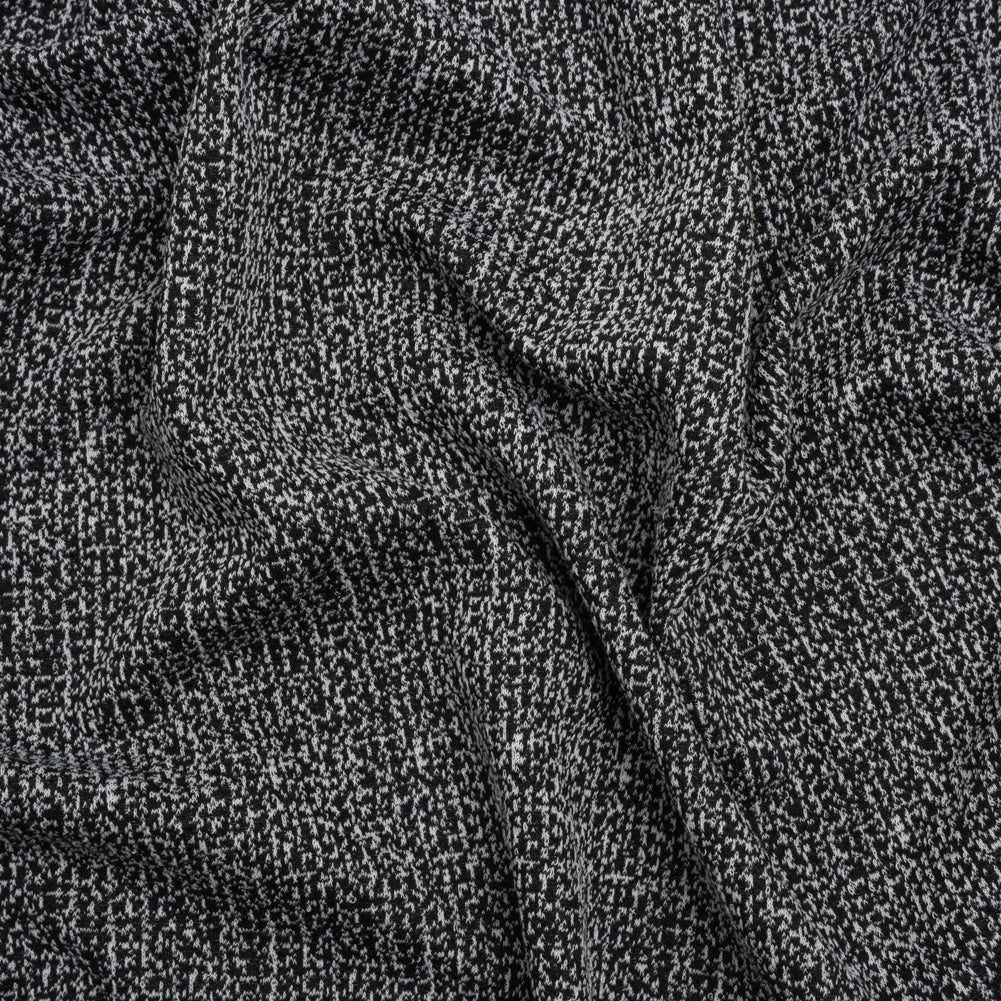 Stretch Polyester Jacquard Knit - Black and White Abstract - Designer Deadstock - Drape