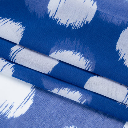Polyester Chiffon - Cobalt Blue and White Brushed Polka Dots - Designer Deadstock