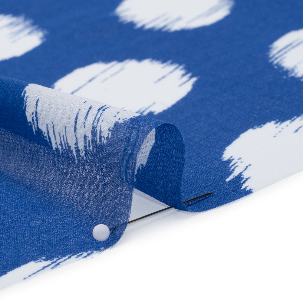Polyester Chiffon - Cobalt Blue and White Brushed Polka Dots - Designer Deadstock