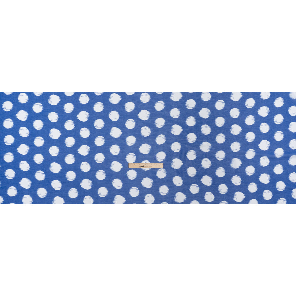 Polyester Chiffon - Cobalt Blue and White Brushed Polka Dots - Designer Deadstock