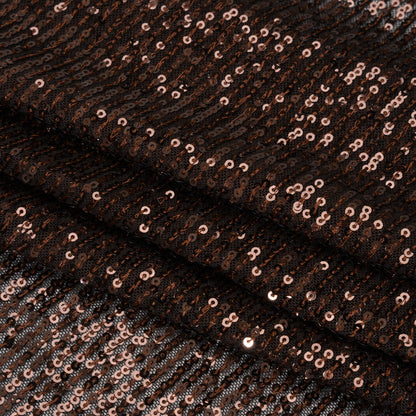 Baby Sequins on Stretch Polyester Mesh - Chocolate Brown Stripes - Designer Deadstock Folded