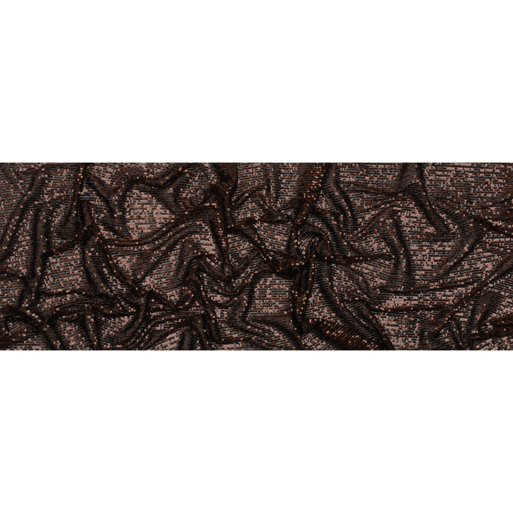 Baby Sequins on Stretch Polyester Mesh - Chocolate Brown Stripes - Designer Deadstock Full