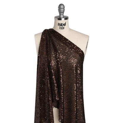 Baby Sequins on Stretch Polyester Mesh - Chocolate Brown Stripes - Designer Deadstock Drape