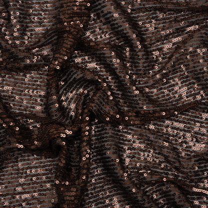 Baby Sequins on Stretch Polyester Mesh - Chocolate Brown Stripes - Designer Deadstock