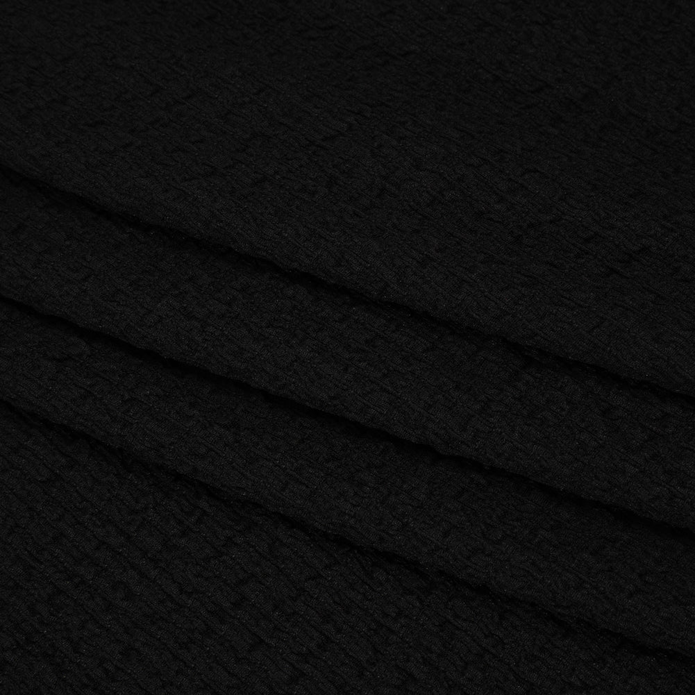 Textured Stretch Polyester Knit - Black Puckers - Designer Deadstock - Folded