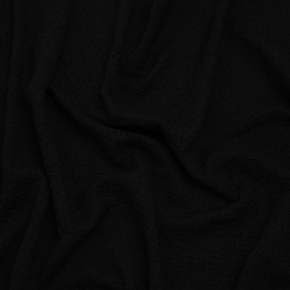 Textured Stretch Polyester Knit - Black Puckers - Designer Deadstock
