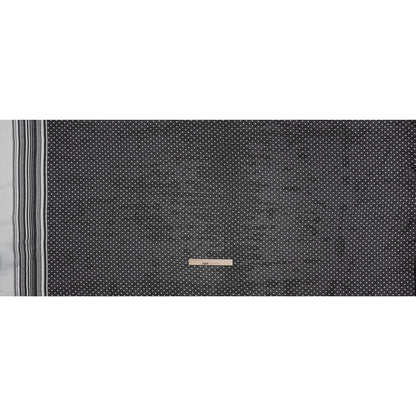 Polyester Chiffon Print - Black and White Polka Dots and Striped Border - Designer Deadstock