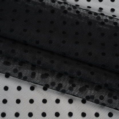 Polyester Tulle with Flocked Polka Dots - Black - Designer Deadstock