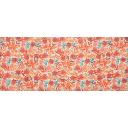 Slubbed Gauzy Rayon and Polyester Woven Print - Papaya Orange, Red and Green Floral - Designer Deadstock