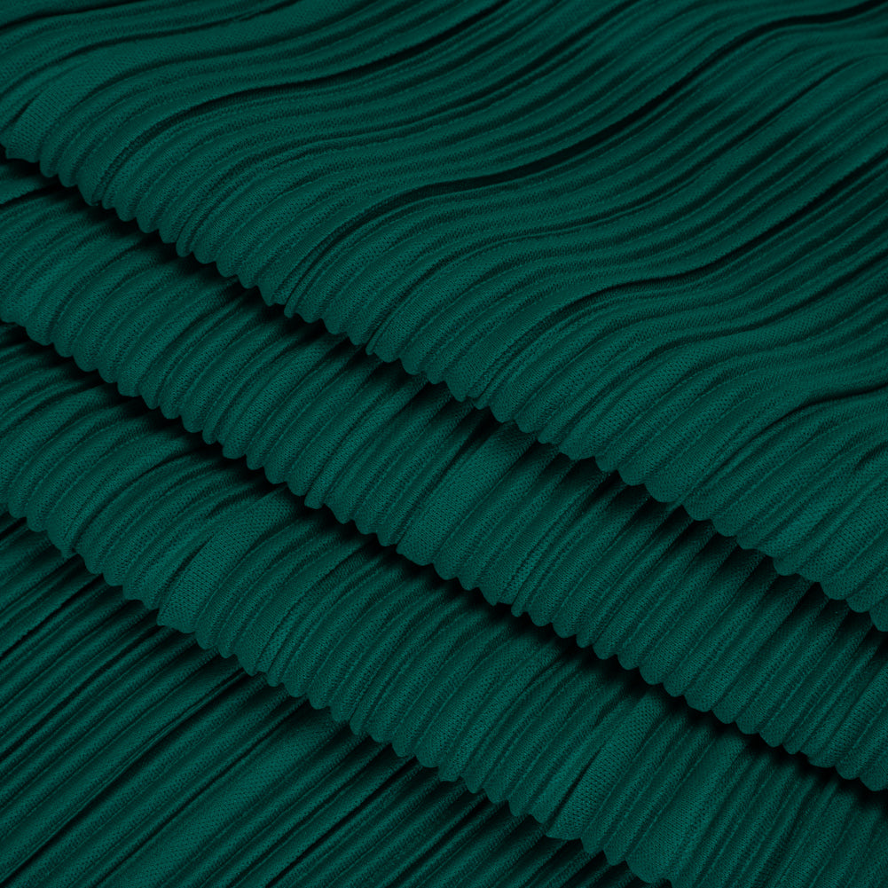 Fine Pleated Polyester Interlock Knit - Teal - Designer Deadstock Folded