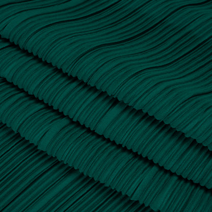 Fine Pleated Polyester Interlock Knit - Teal - Designer Deadstock Folded