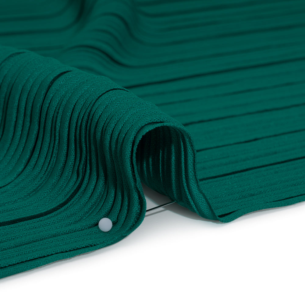Fine Pleated Polyester Interlock Knit - Teal - Designer Deadstock Detail