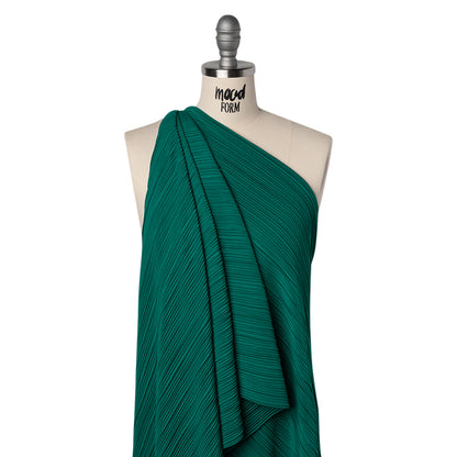 Fine Pleated Polyester Interlock Knit - Teal - Designer Deadstock Drape