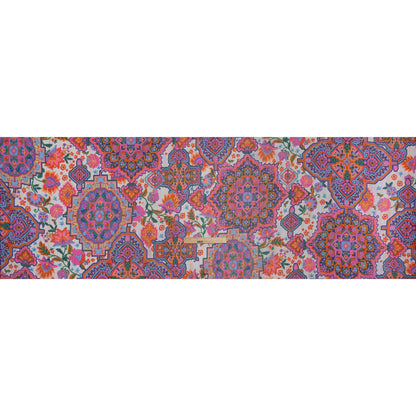 Crinkled Polyester Chiffon Print with Metallic Gold Pinstripes - Pink, Purple and Blue Jacobean Florals and Tiles - Designer Deadstock Full
