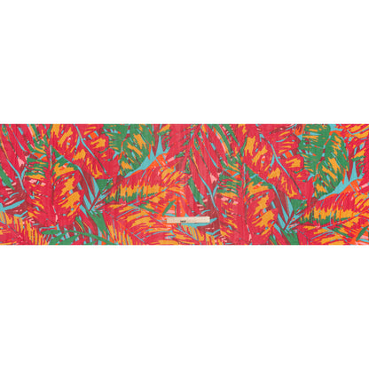Polyester Chiffon Print - Red, Green and Yellow Tropical Leaves - Designer Deadstock