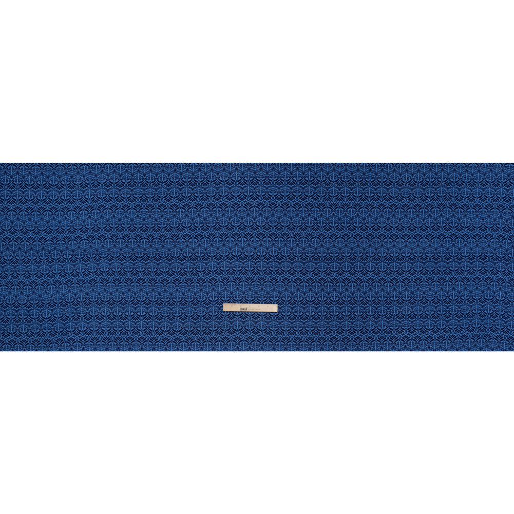 Stretch Polyester Crepe - Blue and Navy Leaf Motifs - Designer Deadstock