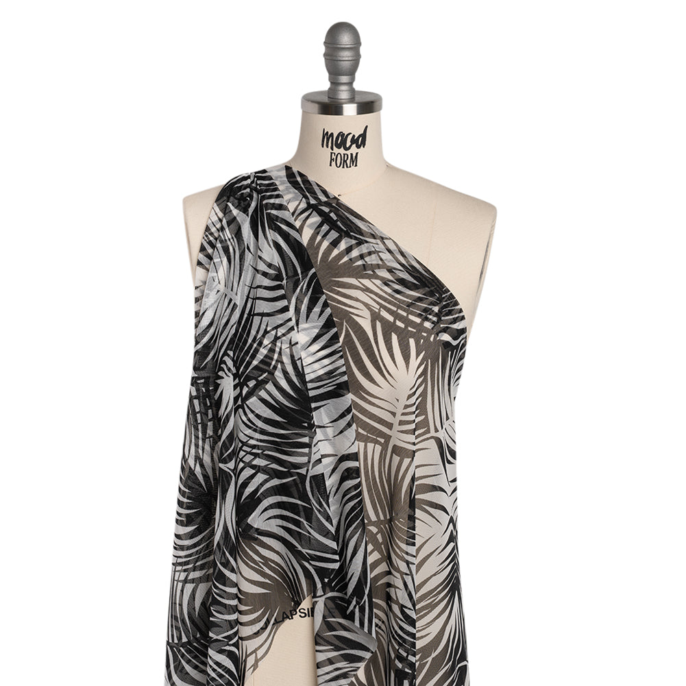 Stretch Nylon Mesh - Black and White Palm Leaves - Designer Deadstock Folded