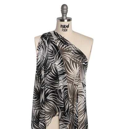 Stretch Nylon Mesh - Black and White Palm Leaves - Designer Deadstock Folded
