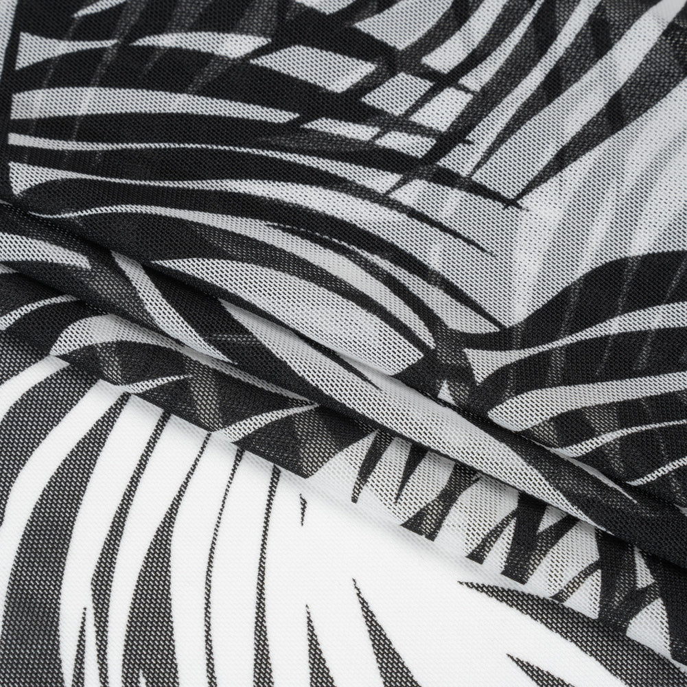 Stretch Nylon Mesh - Black and White Palm Leaves - Designer Deadstock Detail
