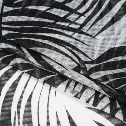 Stretch Nylon Mesh - Black and White Palm Leaves - Designer Deadstock Detail
