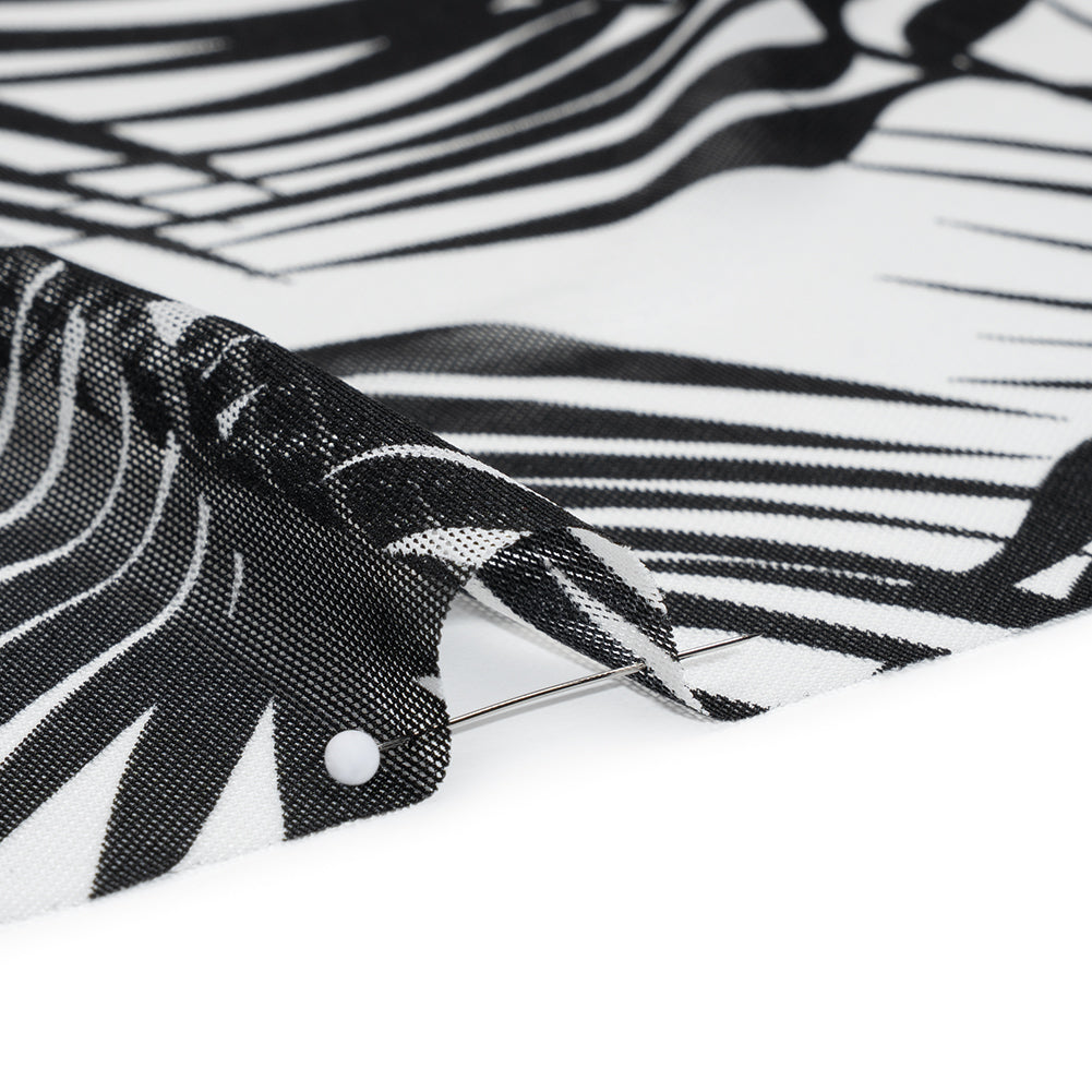 Stretch Nylon Mesh - Black and White Palm Leaves - Designer Deadstock Full