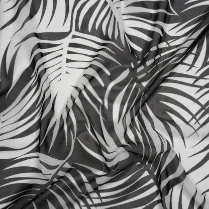 Stretch Nylon Mesh - Black and White Palm Leaves - Designer Deadstock Drape