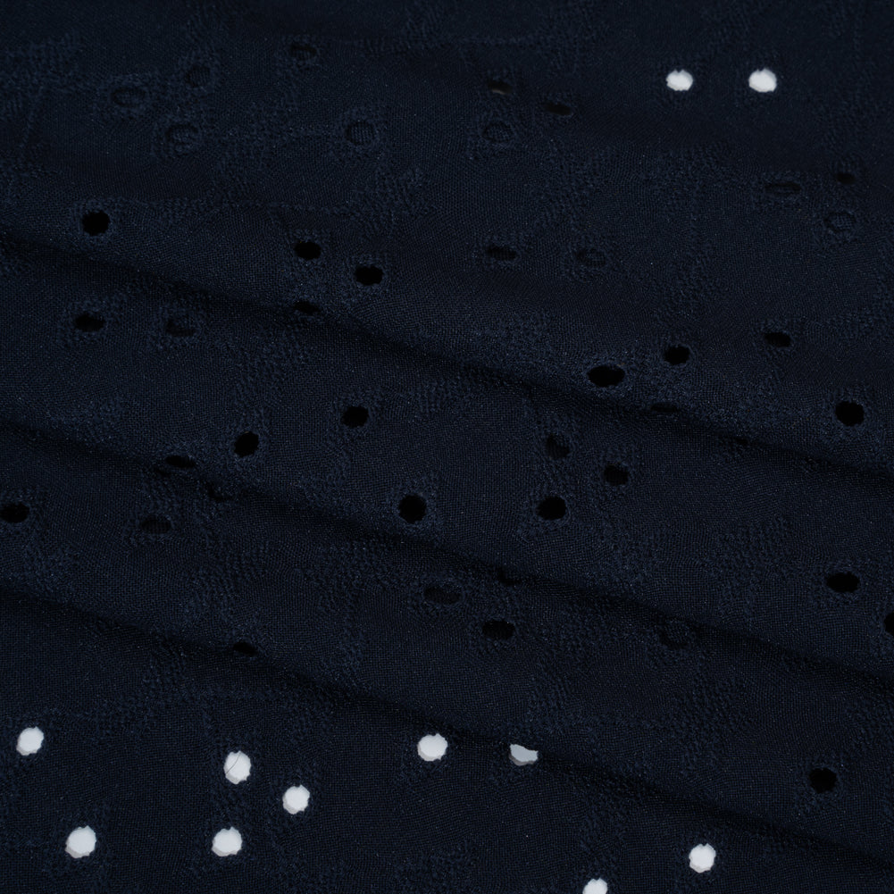 Stretch Polyester Eyelet Jersey - Navy Little Flowers - Designer Deadstock