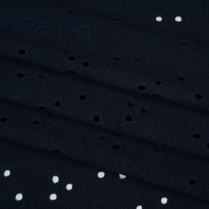 Stretch Polyester Eyelet Jersey - Navy Little Flowers - Designer Deadstock