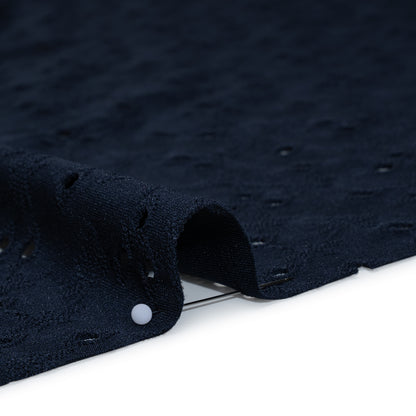 Stretch Polyester Eyelet Jersey - Navy Little Flowers - Designer Deadstock