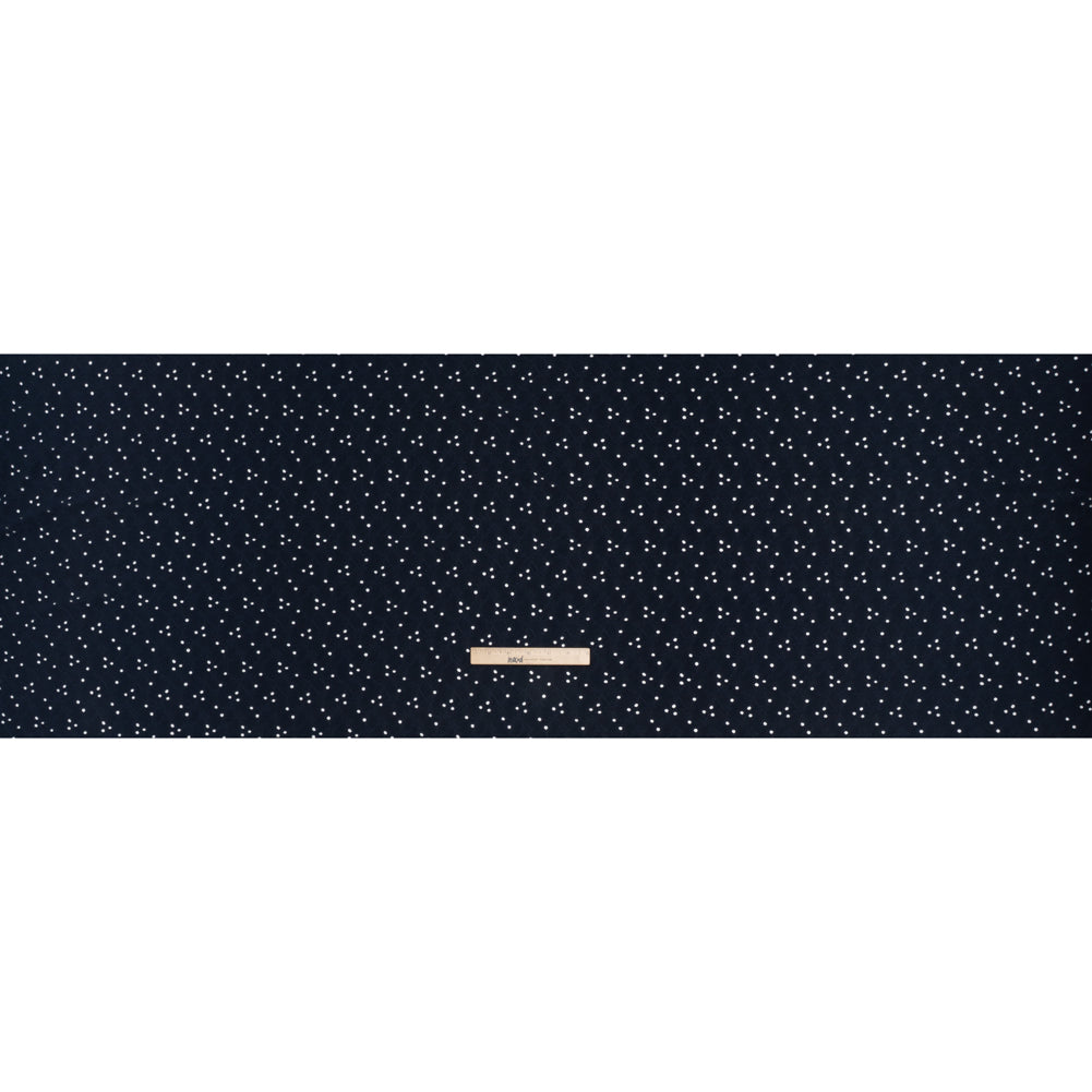 Stretch Polyester Eyelet Jersey - Navy Little Flowers - Designer Deadstock