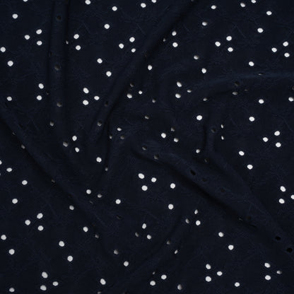Stretch Polyester Eyelet Jersey - Navy Little Flowers - Designer Deadstock