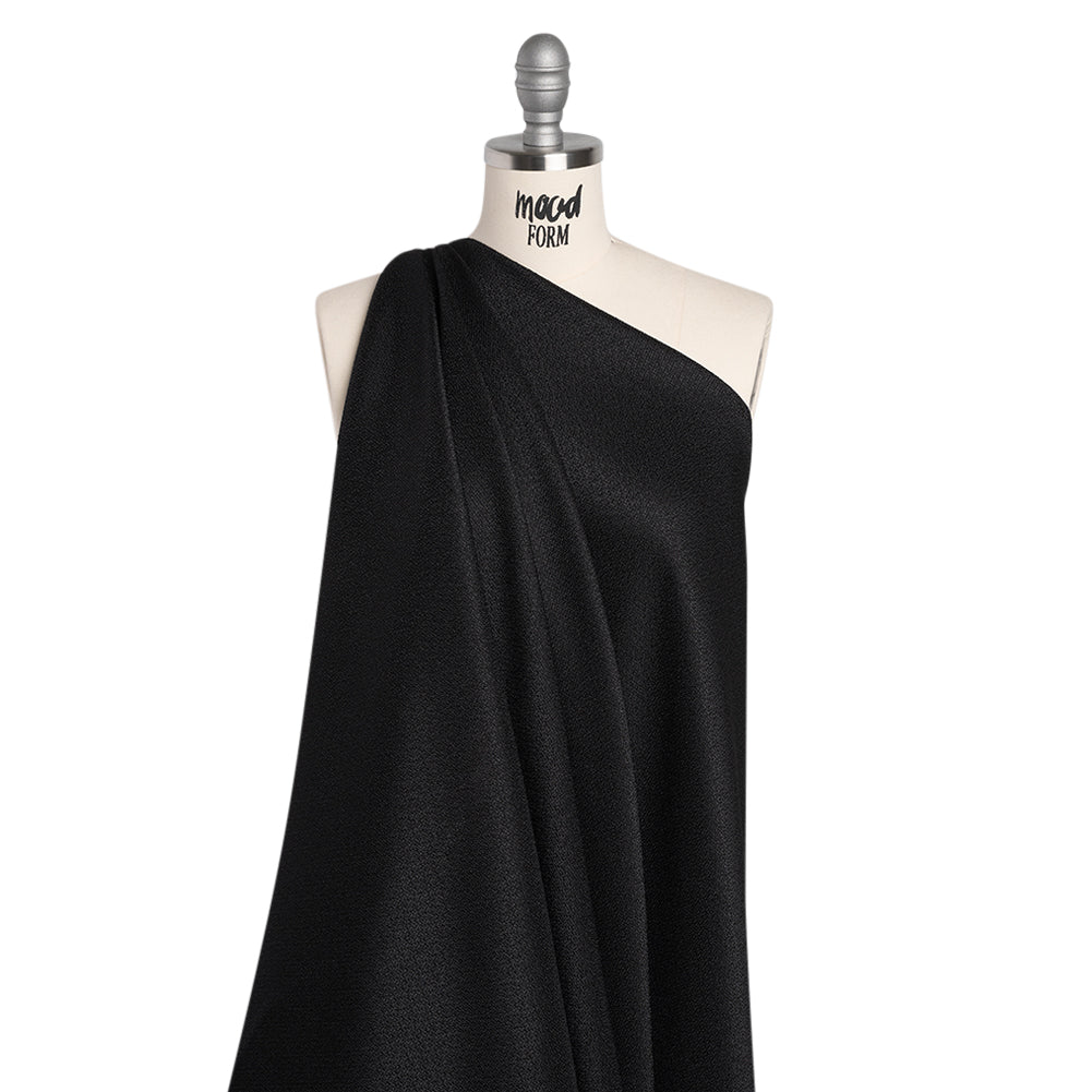 Stretch Textured Polyester Woven - Black - Designer Deadstock - Drape