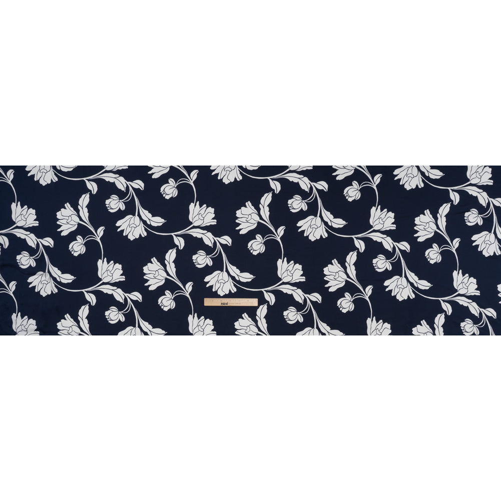 Polyester Charmeuse Print - Navy and White Roses - Designer Deadstock Full