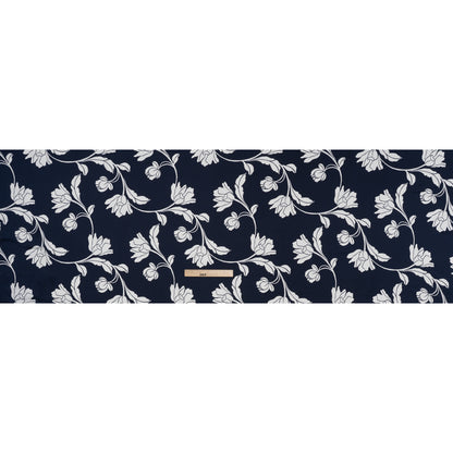 Polyester Charmeuse Print - Navy and White Roses - Designer Deadstock Full