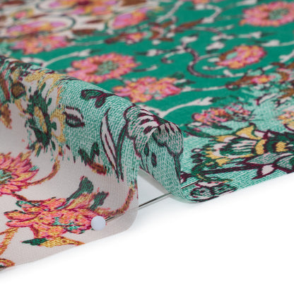 Polyester Chiffon Print - Pink, Mint Green and Yellow Flowers and Tiles Patchwork - Designer Deadstock Full